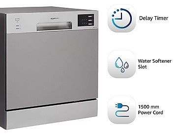 AmazonBasics ABDW2021002 2021 8 Place Setting Dishwasher (Silver) (OPEN BOX) AmazonBasics ABDW2021002 2021 8 Place Setting Dishwasher (Silver) (OPEN BOX)